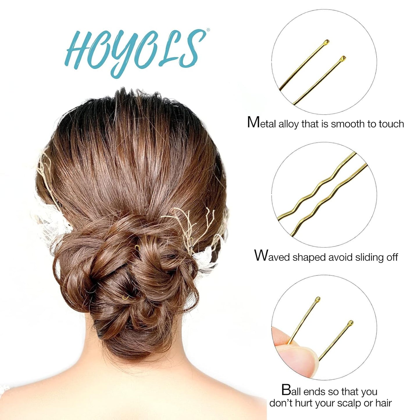 U Shaped Bobby Pins, Metal Curved Curly Waved Bun Clips Hairpin for Women Girls Grips Hairstyle Updo Thin Thick Hair, 100 Count 2.4 in (Blonde)