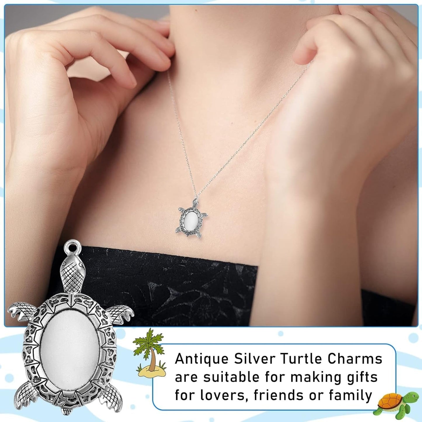 40 Pieces Antique Silver Turtle Pendant Settings, Include 20 Blank Turtle Pendant Tray with 0.71 X 0.98 Inch Oval Cabochons Base for DIY Jewelry Making