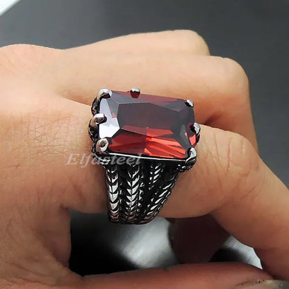 MEN'S BOY"S Dragon Claw Sapphire Ruby Blue CZ 316L Silver Stainless Steel Biker Ring US Size 8 To15