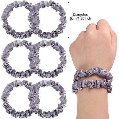 12Pcs Satin Scrunchies, Silver Gray Satin Hair Ties Elastic Hair Bands Ponytail Holder Hair Accessories for Women Girls