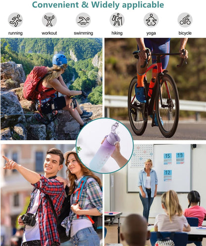 24 Oz Water Bottle with Times to Drink and Straw, Motivational Drinking Water Bottles with Carrying Strap, Leakproof BPA & Toxic Free, Ensure You Drink Enough Water for Fitness(Purple)