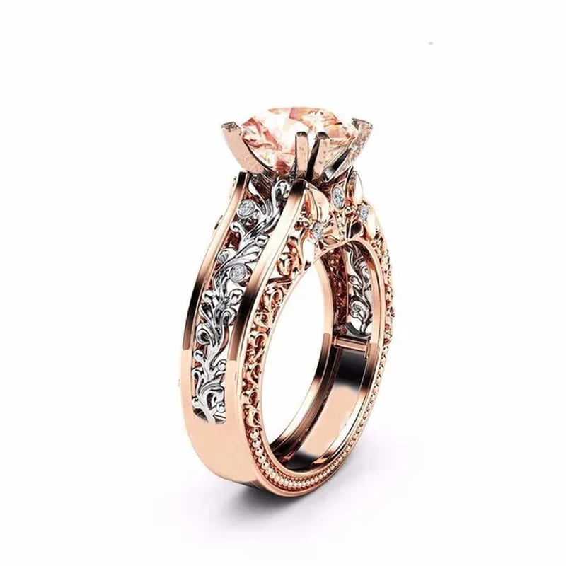 10Mm round Cut Rose & White Gold Plated 925 Sterling Silver Champagne & White Topaz Bridal Engagement Two Tone Gold Ring Size 5-11 - WORLD TIME VISITS