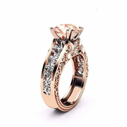 10Mm round Cut Rose & White Gold Plated 925 Sterling Silver Champagne & White Topaz Bridal Engagement Two Tone Gold Ring Size 5-11 - WORLD TIME VISITS
