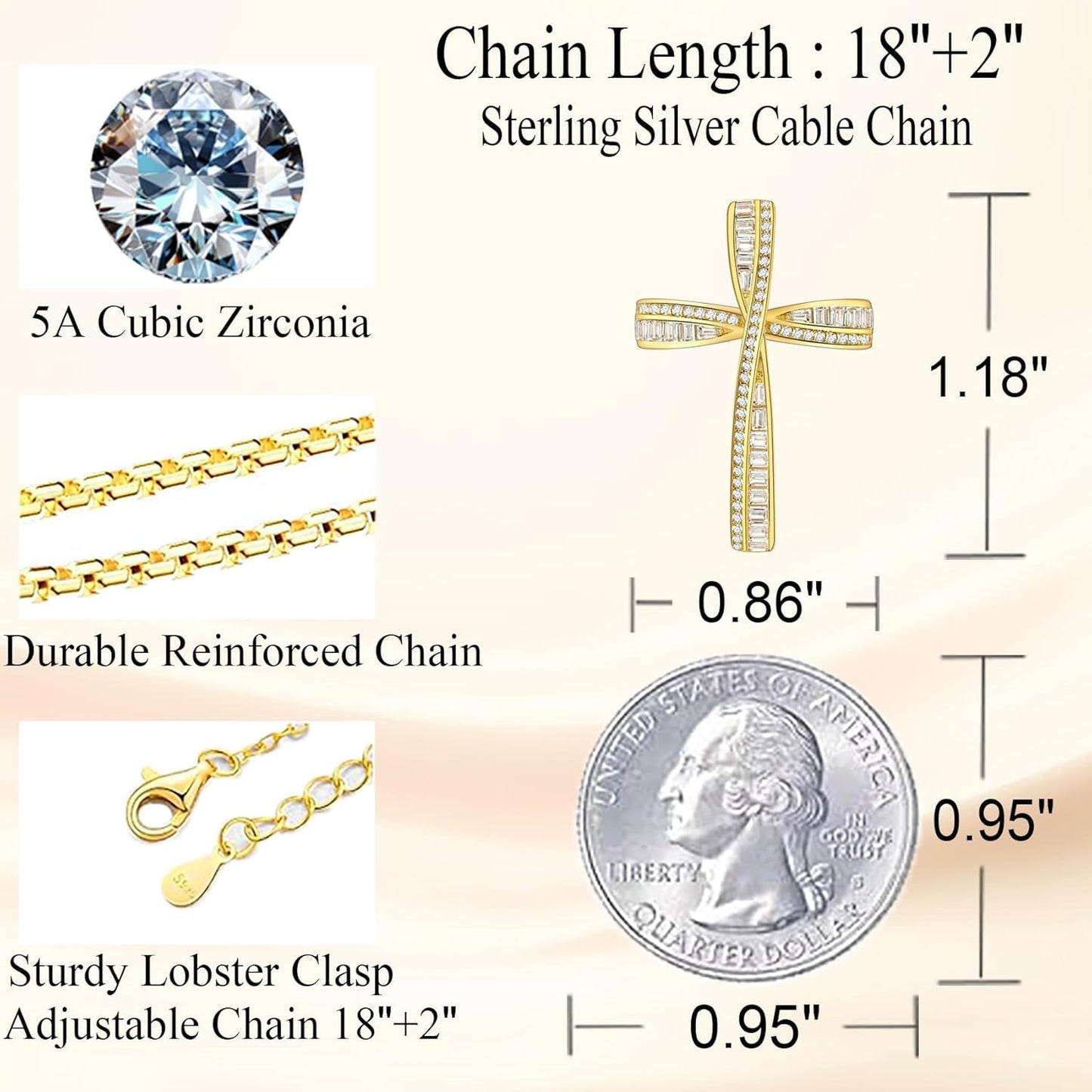 Cross Necklace for Women, 925 Sterling Silver 18K Gold Plated Cross Necklaces for Women, Cross Pendant with 5A Cubic Zirconia Diamond, Birthday Christmas Jewelry Gifts for Women Her Wife