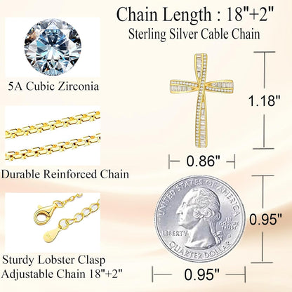 Cross Necklace for Women, 925 Sterling Silver 18K Gold Plated Cross Necklaces for Women, Cross Pendant with 5A Cubic Zirconia Diamond, Birthday Christmas Jewelry Gifts for Women Her Wife