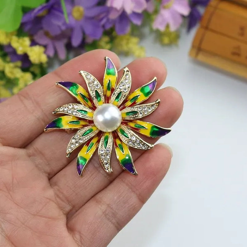 Korean Diamond Enamel Sun Flower Brooch for Woman Scarves Buckle Brooches Party