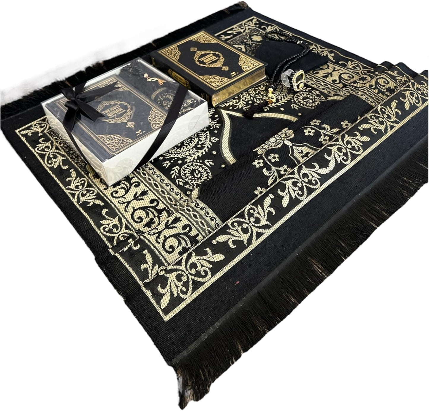 Gift Set for Islam | Holy Quran,Prayer Mat,Portable Digital Zikirmatic,Kufi Hat,Beads | Hajj Present for Wedding,Umrah,Special Day | Great Ramadan Gifts for Muslim Men,Women(Black, English)
