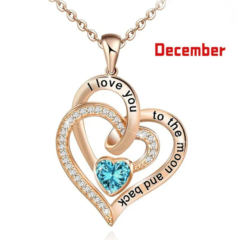 Ladies Heart-shaped Necklace Plated 925 Sterling Silver Birthday Jewelry I Love You Heart-shaped Diamond Necklace Birthday Gift for Girlfriend, Wife, Mother, Daughter, Grandmother