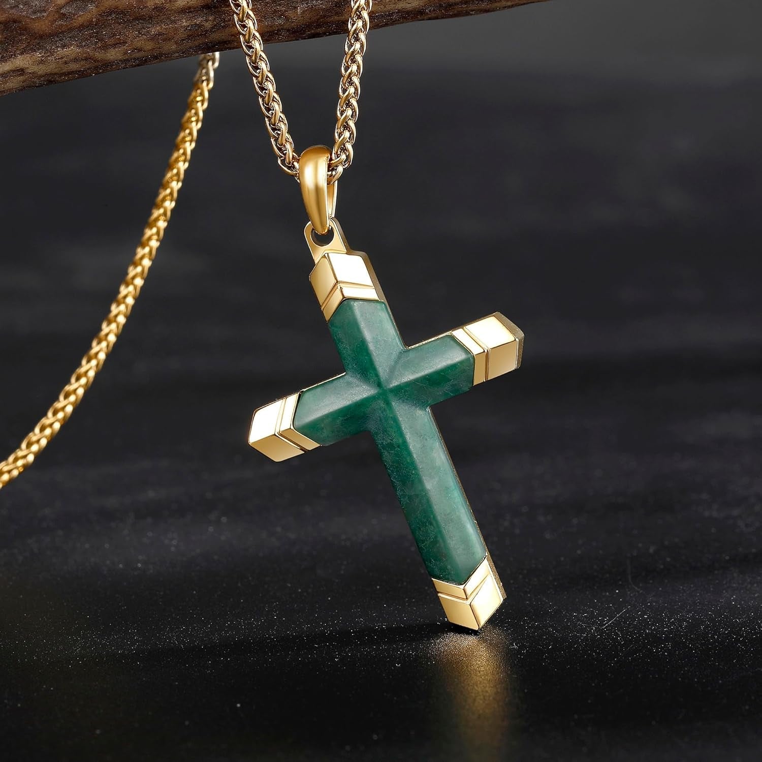 Cross Necklace for Men -Stainless Steel & Gemstone Adjustable Box Chain 24-26In, Spiritual Jewelry Gift for Him, Everyday Wear - WORLD TIME VISITS