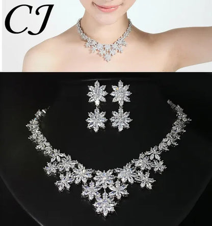 CANDICE Platinum Plated Marquise CZ Stone Wedding Necklace and Earring Bridal Jewelry Sets