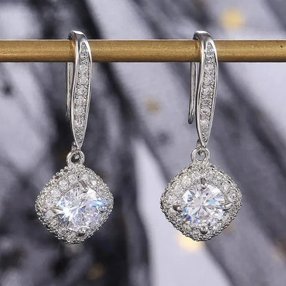 Lady Elegant Fashion Noble 925 Silver Diamond Dangle Drop Earrings for Women Jewelry