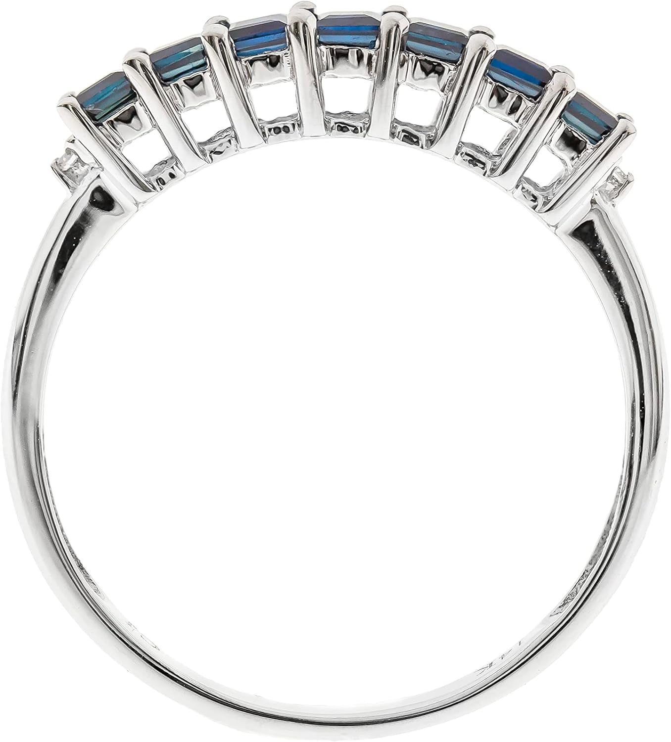 14K White Gold Genuine Blue Sapphire Ring with Diamonds for Women | Ethically, Authentically & Organically Sourced (Square-Cut) Shaped Sapphire Hand-Crafted Jewelry for Her | Sapphire Ring for Women