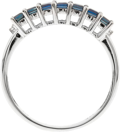 14K White Gold Genuine Blue Sapphire Ring with Diamonds for Women | Ethically, Authentically & Organically Sourced (Square-Cut) Shaped Sapphire Hand-Crafted Jewelry for Her | Sapphire Ring for Women