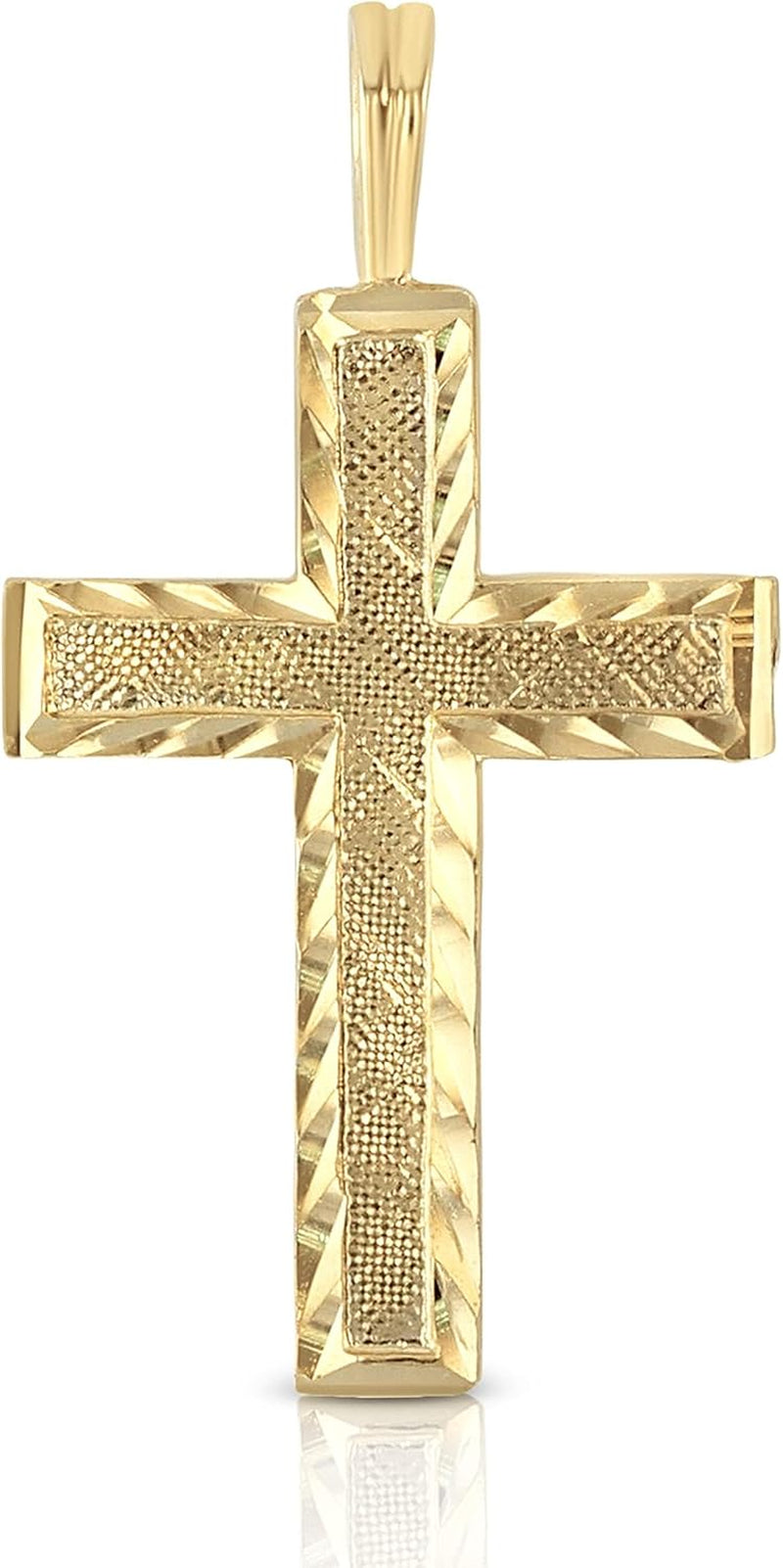 14K Yellow Solid Gold Cross Pendant for Men or Women in Two Sizes – 14 Karat Small Jesus Charm for Necklace or Chain – Thin Crucifix Jewelry Gift for Baptism, Confirmation, Christian, Religious or Everyday Wear