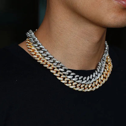 Men's Hip Hop Miami Necklace 24K Gold Plated 925 Silver 1/2PCS Necklace Bracelet Ice Sparkling Diamond Jewelry Cuban Link Chain 8/20/24/28inch