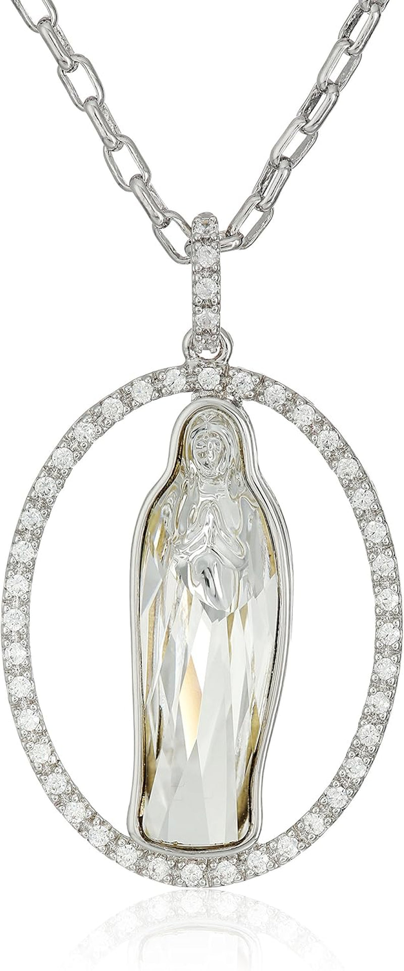 Crystal Blessed Virgin Mary Fine Silver or 18K Yellow Gold Plated Bronze Pendant Necklace, 18" - WORLD TIME VISITS