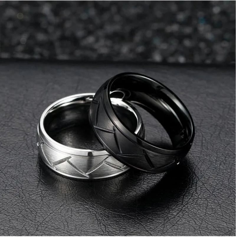 Fashion creative black silver groove cut ring diagonal arc solid color ring engagement ring anniversary gift - WORLD TIME VISITS
