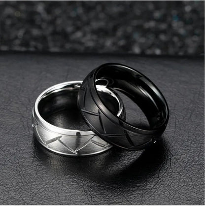 Fashion creative black silver groove cut ring diagonal arc solid color ring engagement ring anniversary gift - WORLD TIME VISITS