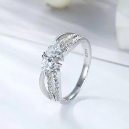 925 Sterling Silver Double Heart with Heart Moissanite Diamond Rings Wedding Enagement Courtship Ring Jewelry