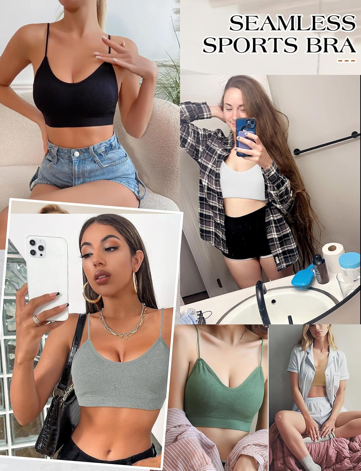 2-4PCS Women'S V-Neck Padded Seamless Straps Bralette, Everyday Basic Sleeping Bra, Sports Bras for Women, Sports Bra