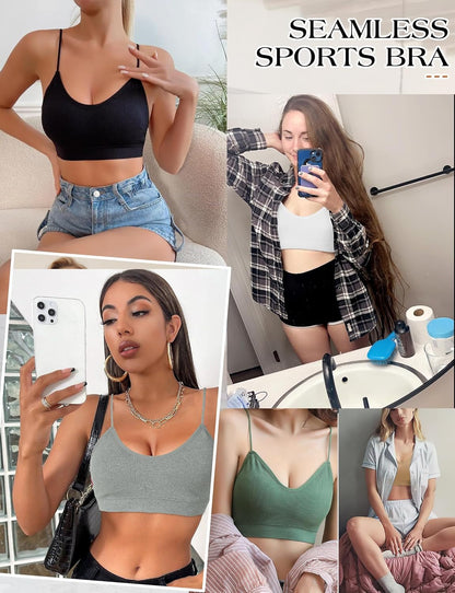 2-4PCS Women'S V-Neck Padded Seamless Straps Bralette, Everyday Basic Sleeping Bra, Sports Bras for Women, Sports Bra