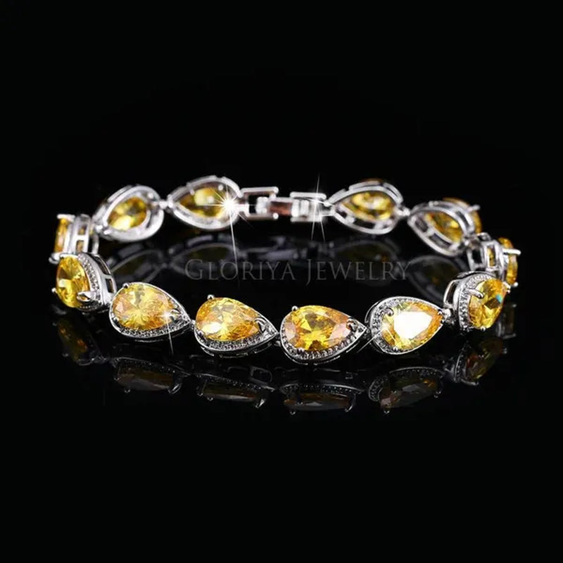 Gloriya Fashion Brand Dazzling Wedding Jewelry for Luxury Pear Cut CZ Zirconia Setting White Gold Plated Woman Party Bracelets Bangles（Size :18 Cm + 3 Cm）