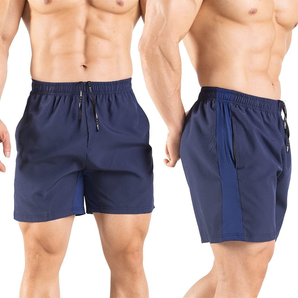 Men'S 5" Running Shorts 2 Pack Quick Dry Athletic Workout Gym Shorts with Zipper Pockets