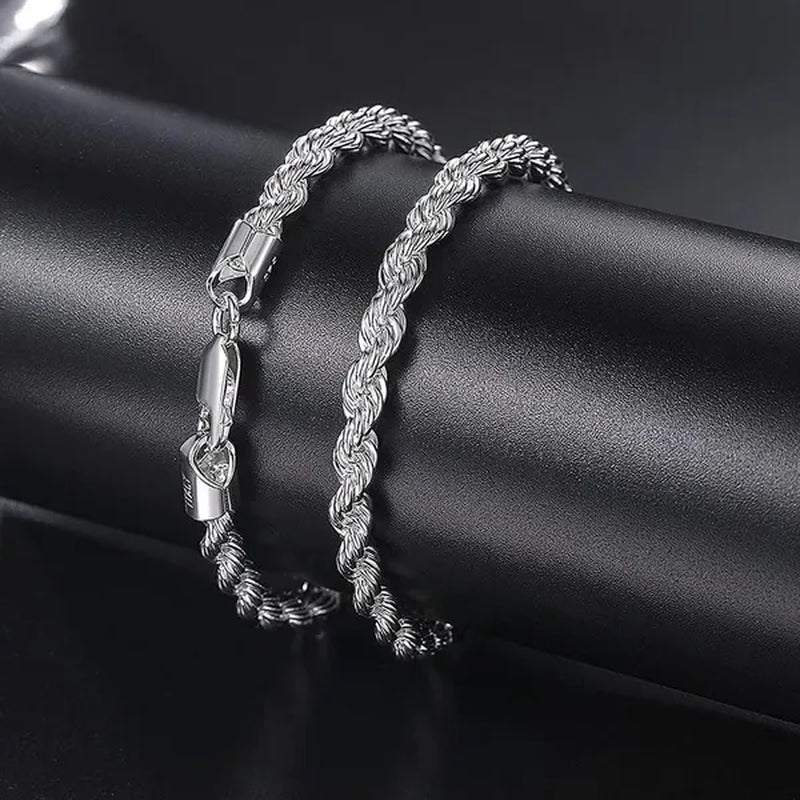 FASHION 925 Silver Rope Chain Bracelet 4mm Silver Bracelet for Men Women Silver Bracelet