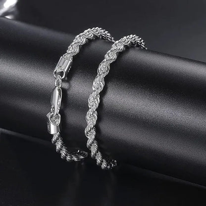 FASHION 925 Silver Rope Chain Bracelet 4mm Silver Bracelet for Men Women Silver Bracelet