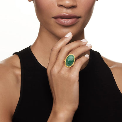 16.00 Carat Emerald Ring in 18Kt Gold over Sterling. Size 7