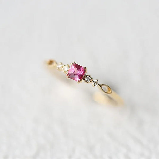 Women Dainty 18k gold plated plated  Quadrate Red Rubine Gemstone Diamond Rings Wedding Engagement Courtship Ring Jewelry - WORLD TIME VISITS