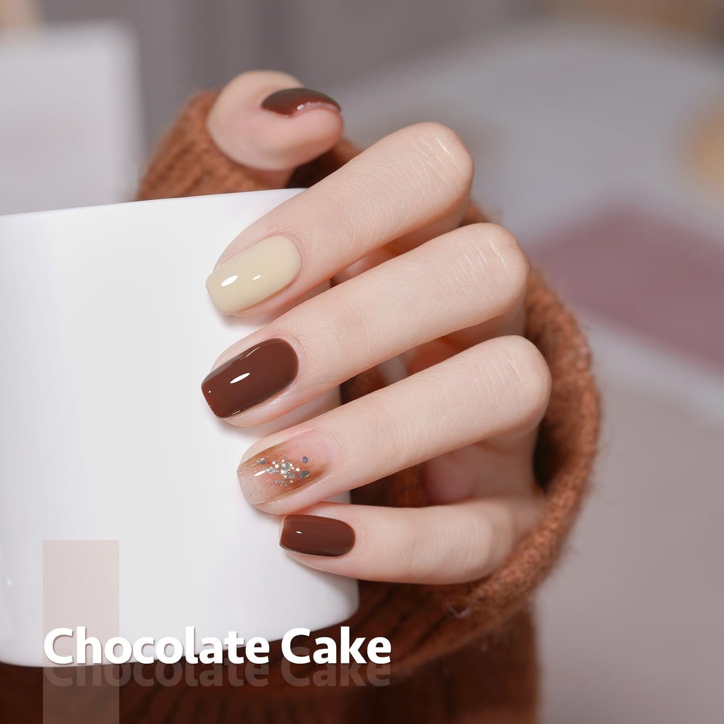 Nude Brown Fall Gel Nail Polish Set, 6 Colors White Beige Dark Tan Taupe Soak off Gel Polish Kit for Salon and Nail Art DIY at Home
