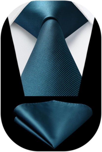 Mens Ties Solid Color Ties for Men Formal Necktie with Pocket Square Set Satin Silk Neck Tie Handkerchiefs Set