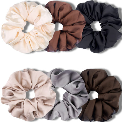 Big Scrunchies for Women Thick Hair, Premium Satin Softer than Silk, XL 6 Inch Extra Large Scrunchy Elastic Hair Bands Accessories, 6 Pack, Neutral