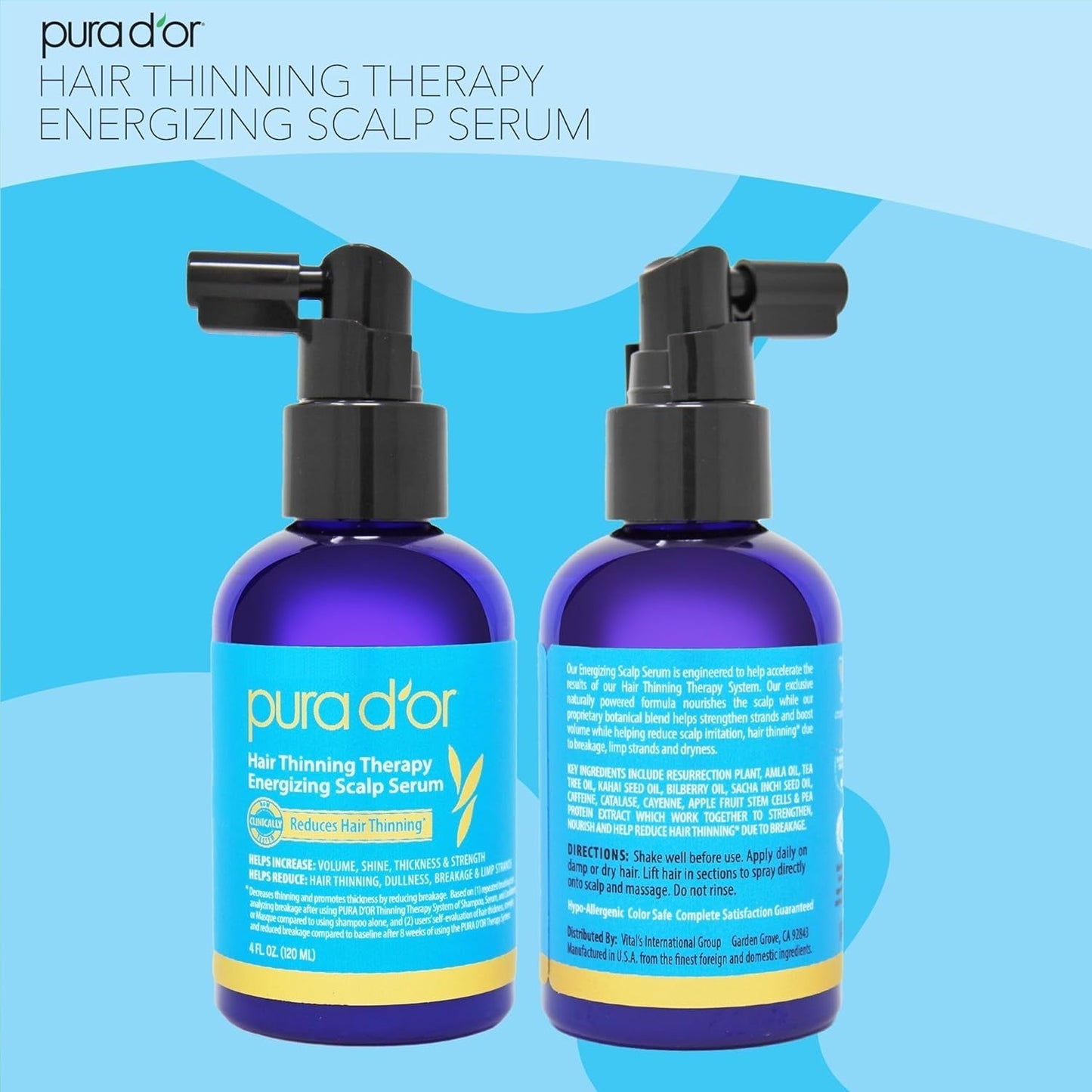 Hair Thinning Therapy Energizing Scalp Serum Revitalizer (4Oz) with Argan Oil, Biotin, Caffeine, Stem Cell, Catalase & DHT Blockers, All Hair Types, Men & Women (Packaging May Vary)