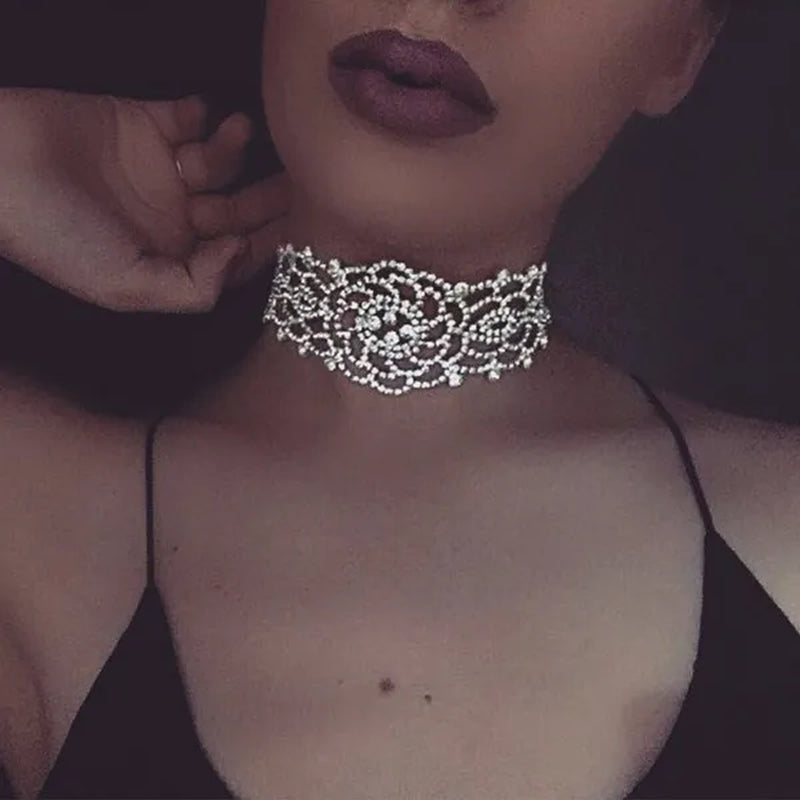 Full Diamond Pendant Necklace Crystal Rhinestone Choker Collar Women Wedding Jewelry