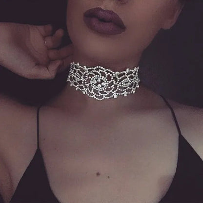 Full Diamond Pendant Necklace Crystal Rhinestone Choker Collar Women Wedding Jewelry