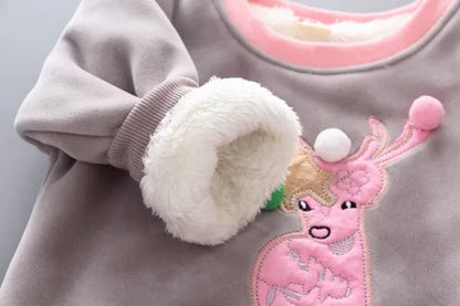 3Pcs/Set NEW Infant Baby Kids Cashmere and Thickening Winter Warm Cartoon Sika Deer Long Sleeved Hooded Coat Outerwear Jacket Pant Chidlren Outfits 3-Pieces Suit