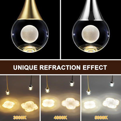 1-Light Pendant Lights Kitchen Island, 8W 3 Color Temperature Dimmable LED Pendant Light Fixtures, Gold Hanging Crystal Teardrop Pendant Lights for Bathroom, Bedroom