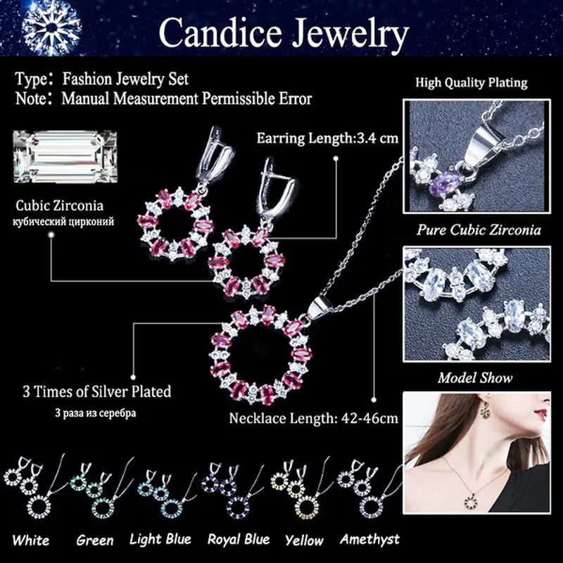 CANDICE Oval Yellow Platinum Plated Costume Party Jewelry Set Fashion Hollow Out Round Dangle Necklace Hoop Earrings with Silver Plated for Women Accessories - WORLD TIME VISITS