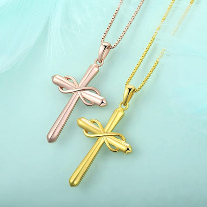 Infinity Cross Necklace for Women 925 Sterling Silver Polished Cross Pendant Crucifix Jewelry Gifts