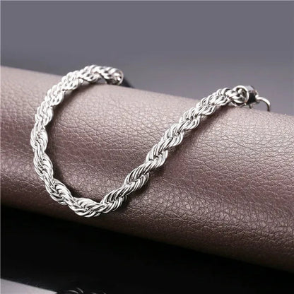 Cool Men Rope Chain Bracelet 6MM 8.3 Inches - 3 Colors Black, Silver, Gold