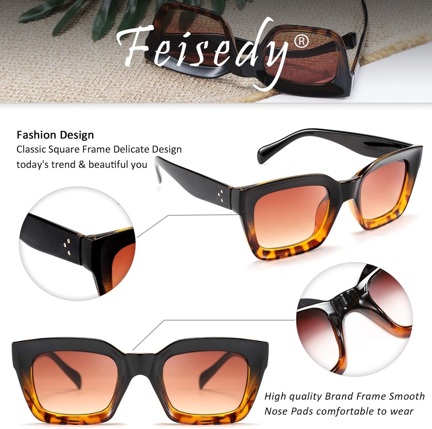 Classic Women Sunglasses Fashion Thick Square Sun Glasses Chunky Frame UV400 B2471