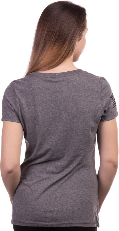 Army Women'S V-Neck | U.S. Military Infantry Sleeve Flag Female Soldier T-Shirt Wife Mom Top