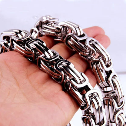 7-40" 12/15mm Mens Womens Silver/Gold Stainless Steel Necklaces Byzantine Chain Curb Cuban Bracelet Necklace