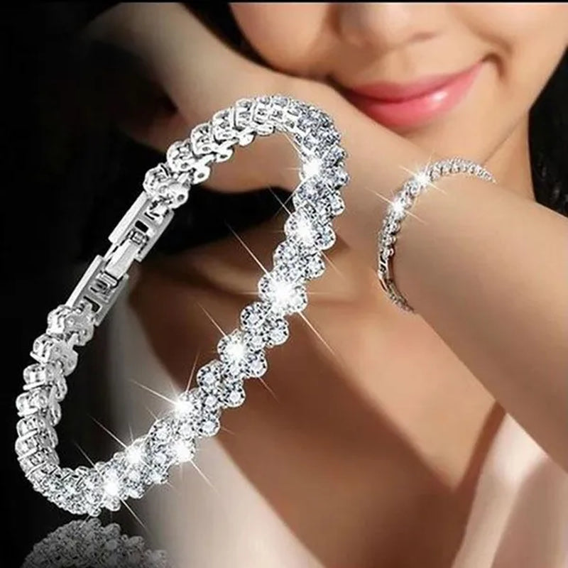 1PC/2PCS Luxury Roman Crystal gold bracelets for women Fashion Heart Chain Bracelets Rhinestone Bangle Wedding Bridal Jewelry Accessories Gifts