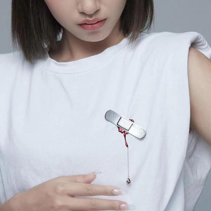 Simulation Band Aid Metal Tassels Brooch Studded Diamonds Badge Pin Female Street Brooches Accessory