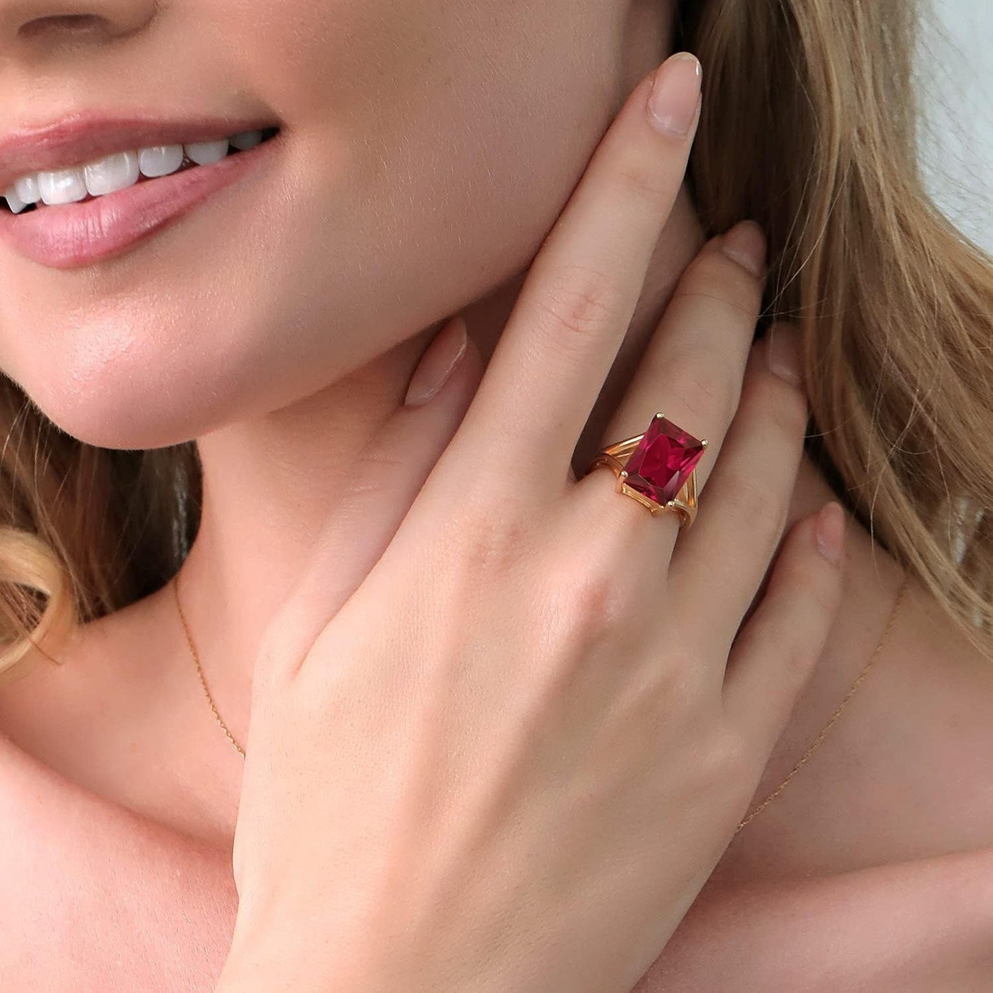 14X10MM Emerald Cut Gemstone Birthstone Solitaire Engagement Ring for Women | 18K Yellow Gold Plated Silver | Wedding Anniversary Ring for Women | Available in Size 5, 6, 7, 8, 9