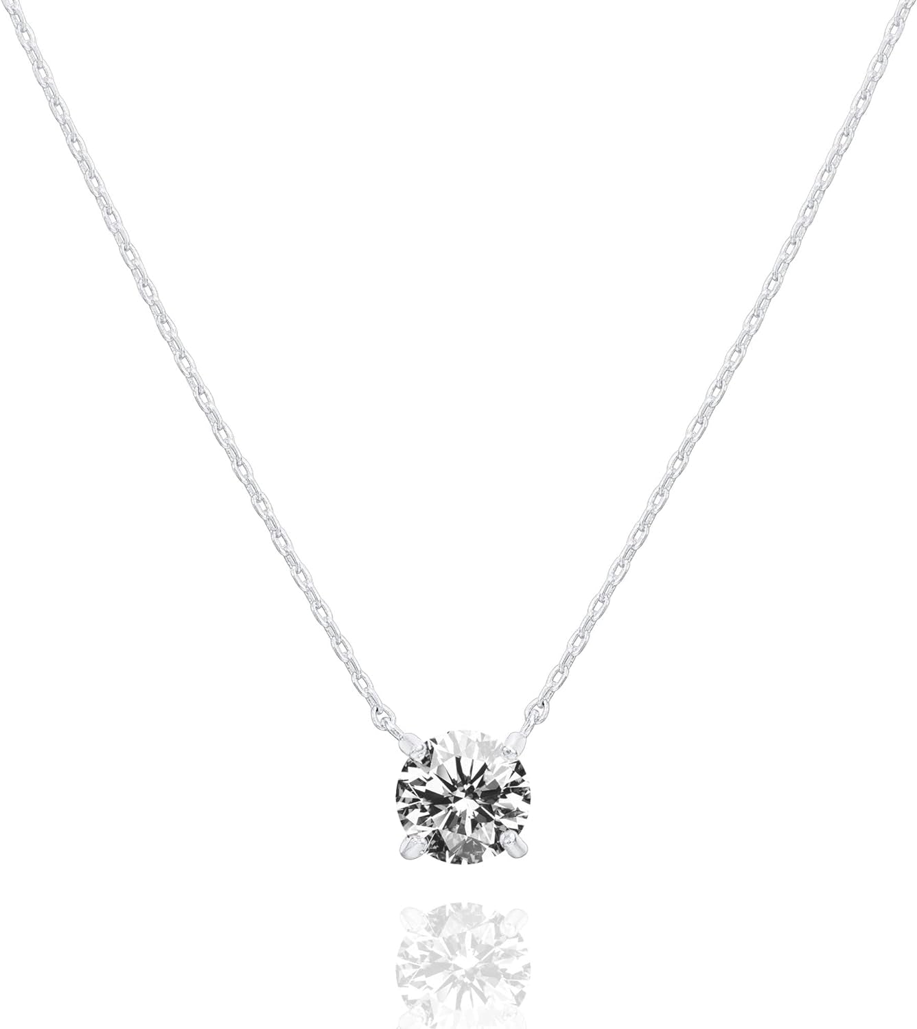 14K Gold Plated Crystal Solitaire 1.5 Carat (7.3Mm) Cubic Zirconia Dainty Choker Necklace | Gold Necklaces for Women - WORLD TIME VISITS