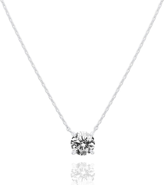 14K Gold Plated Crystal Solitaire 1.5 Carat (7.3Mm) Cubic Zirconia Dainty Choker Necklace | Gold Necklaces for Women - WORLD TIME VISITS